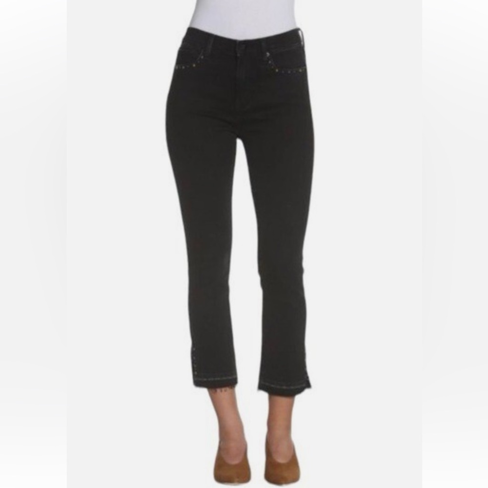 Driftwood Black Amelia Crop Jeans Studded Size 26 Raw Hem Stretch Denim